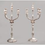 Pair of Georgian-Style Silverplate Five-Light Candelabra, convertible to single candlestick, urn-