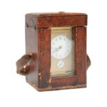 Antique Gilt Brass Carriage Clock, c. 1900, with alarm, push-button time indicator, beveled glass