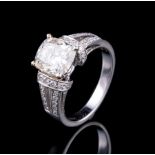 Lady's 18 kt. White Gold and Old Mine Cushion Cut Diamond Solitaire Ring, set with approx. 2.50