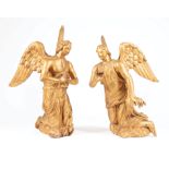 Pair of Continental Giltwood Figures of Angels, taller h. 20 in., w. 9 1/2 in., d. 9 in