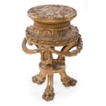 Continental Neoclassical-Style Carved Giltwood Tabouret, late 19th c., inset rouge marble top,