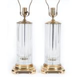 Pair of Baccarat Crystal Table Lamps, c. 1960, fluted cylinder body, brass stepped base and cap,