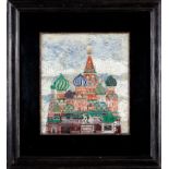 Mosaic of St. Basil's Cathedral, probably Russian, 13 3/4 in. x 12 3/4 in., framed