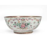 Chinese Export Famille Rose Porcelain Punch Bowl, 18th c., Qianlong, exterior painted with flower