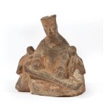 Chinese Han or Han Dynasty-Style Pottery Figural Group, modeled as a seated musician with a qin