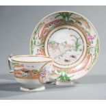 Chinese Export Famille Verte Porcelain Cup and Saucer, late 18th/19th c., decorated with central