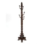 American Late Classical Carved Mahogany Hat Stand, mid-19th c. and later, pod finial, swan carved