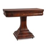 American Classical Carved Mahogany Games Table, c. 1840, foldover swivel top, canted corners, ogee