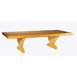 Large Contemporary Satinwood Table, 21st c., custom made by Dick Wickman, Wisconsin, urn-form