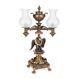 Fine English Gilt and Patinated Bronze Two-Light Argand Lamp, c. 1830-1850, probably Messenger &