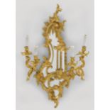 Pair of Rococo-Style Gilt Bronze Four-Light Girandole Mirrors, cartouche backplate with
