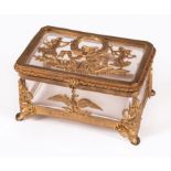 French Gilt Bronze-Mounted Glass Box, Neoclassical mounts, anthemion feet, h. 2 1/2 in., w. 4 1/2