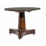 Restauration Carved Mahogany Center Table, early 19th c., dished black marble top, reverse tapered