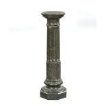 Continental Verde Antico Marble Pedestal, fluted shaft, octagonal base, h. 42 1/4 in., top dia. 11