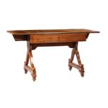 American Classical Carved Mahogany Sofa Table, early 19th c., possibly Boston, drop-leaf top, each