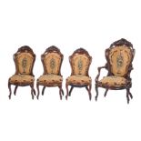 Four American Rococo Carved and Laminated Rosewood Chairs, c. 1840-1850, attr. to John Henry Belter,