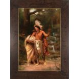 American School, 19th c ., "Hiawatha and Minnehaha", oil on canvas, signed "Wikstrom" lower right,