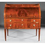 Austrian Neoclassical Inlaid Mahogany Bureau à Cylindre, 19th c., galleried top, cylinder lid,