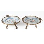 Pair of Gilt Bronze-Mounted Chinese Export Verte-Imari and Anhua Decorated Porcelain Plates, Qing