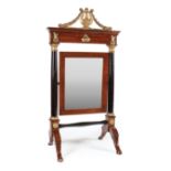Empire Bronze-Mounted and Parcel Ebonized Mahogany Dressing Mirror, early 19th c., lyre and swag