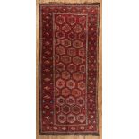 Antique Persian Belouch Center Hall Runner, red ground, repeating design, 4 ft. 5 in. x 9 ft. 10 in
