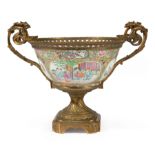 Gilt Bronze-Mounted Chinese Famille Rose Porcelain Bowl, 19th c., porcelain decorated with