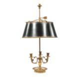 Two-Light Brass Bouilotte Lamp, marked "Warren Kessler, New York", basketweave circular base, urn