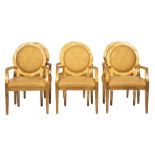 Six Contemporary Painted Armchairs, circular backs, shaped arms, tapered legs, h. 39 3/4 in., w.