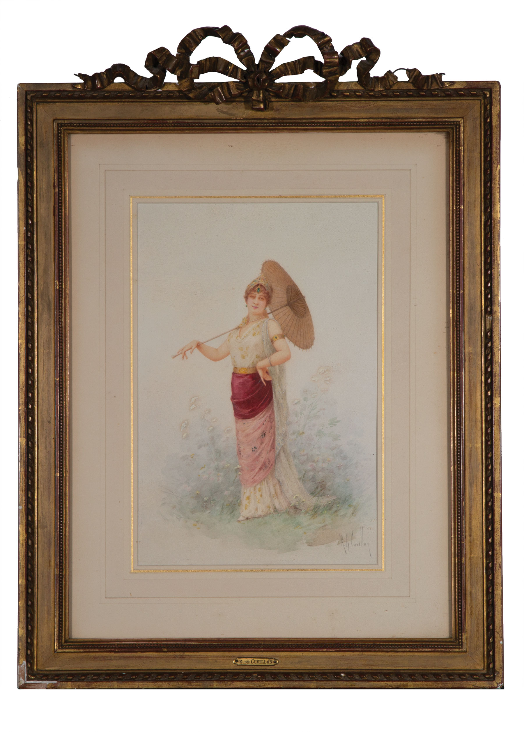 Louis-Robert Cuvillon (French, 1848-1931), "A Persian Belle", watercolor on paper, signed lower