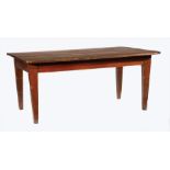 Louisiana Carved Cypress Table, early 19th c., three-board top with rounded corners, tapered legs,