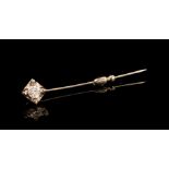 14 kt. White Gold and Diamond Stickpin, set with .80 ct. full cut diamond, I-J color, VS2-SI1