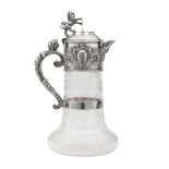 Victorian Sterling Silver-Mounted Claret Jug, Walter & Charles Sissons, Sheffield 1889, cover with