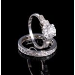 Platinum and Diamond Solitaire Ring, set with European cut diamond center stone, approx.. 1.60