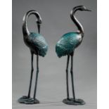 Pair of Polychrome Cast Iron Cranes, talleer h. 30 in