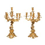 Pair of Louis XV-Style Gilt Bronze Six-Light Candelabra, foliate and scroll design, h. 23 1/2 in.,