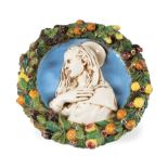Italian della Robbia-Style Glazed Ceramic Plaque of the Madonna