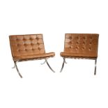 Pair of Ludwig Mies van der Rohe Chromed Steel and Tufted Leather Barcelona Chairs, c. 1972, en