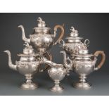 Fine American Classical Coin Silver Coffee and Tea Service, Thibault & Brothers, Philadelphia,
