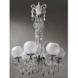 Antique Baccarat-Style Cut Crystal Six-Light Chandelier, vasiform standard, shepherd's crook arms,