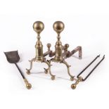 Pair of American Federal Bronze Andirons, early 19th c. possibly New York, spherule tops,