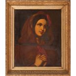 Continental School, 19th c ., "Woman in Adoration", oil on metal, unsigned, 19 in. x 15 1/4 in.,