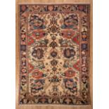 Persian Bactairie Carpet, stylized floral design in reds and blues, 7 ft. 2 in. x 10 ft. 2 in