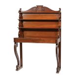 Regency Mahogany Etagere, early 19th c., superstructure with scrolled crest and supports, three