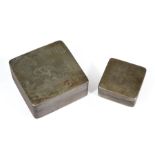 Two Chinese White Copper/Paktong Square Ink Boxes, Qing Dynasty (1644-1911), larger cover incised