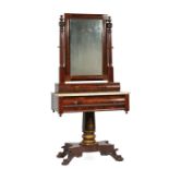 American Classical Carved and Stenciled Mahogany Dressing Table, early 19th c., Philadelphia, turned