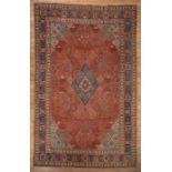 Persian Carpet, red ground, central medallion and spandrels, overall repeating design, 7 ft. 10