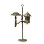 Antique French Tole Peinte Lamp, floral decorated, adjustable height, h. 18 1/2 in., w. 11 in., d. 5