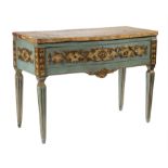 Continental Carved, Painted and Parcel Gilt Console, 18th c. and later, scagliola top, conforming