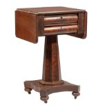 American Late Classical Mahogany Work Table, early 19th c., drop-leaf top, two bolection drawers,