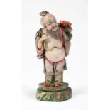 Chinese Polychrome Painted Soapstone Figure of Shoulao, 19th/early 20th c., carved standing on
